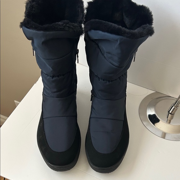 Pajar | Shoes | Pajar Navy Faux Fur Boots With Ice And Snow Metal Grips ...